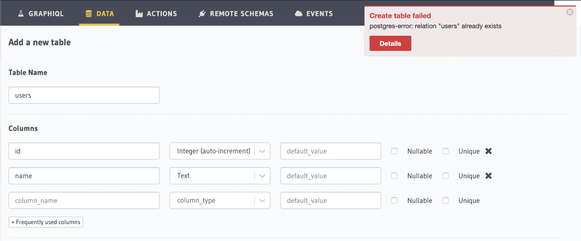 create gui for postgres table