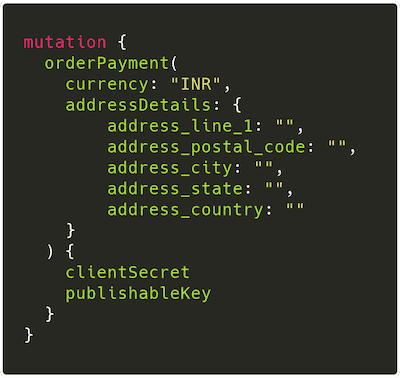 GraphQL mutation for order placement