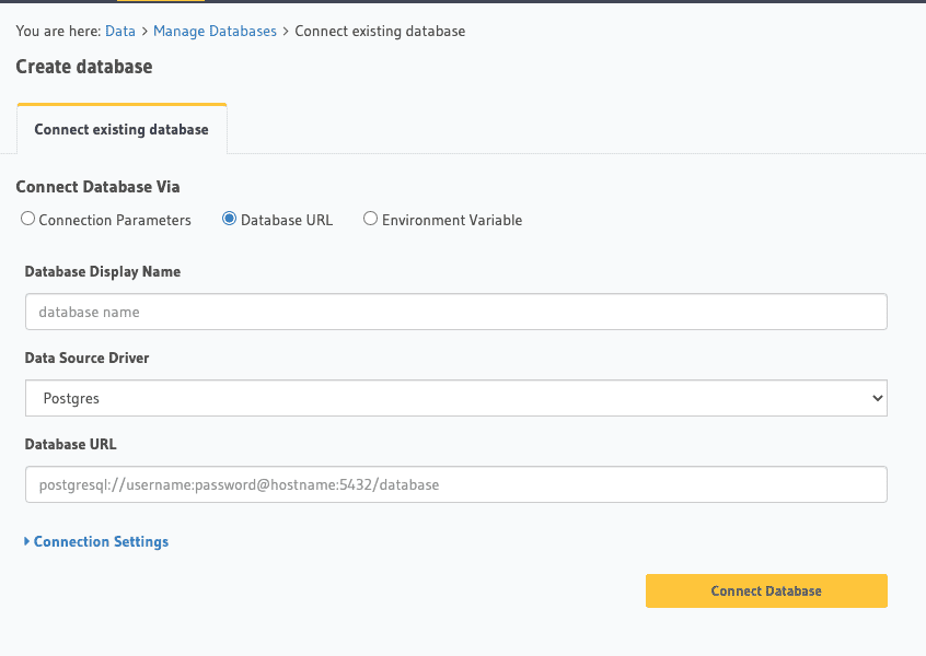 Connect existing database