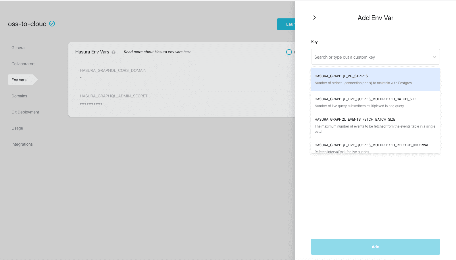 Add ENV Hasura Cloud