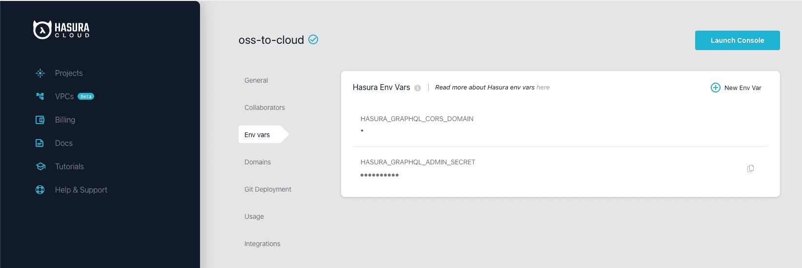 Environment Variables on Hasura Cloud