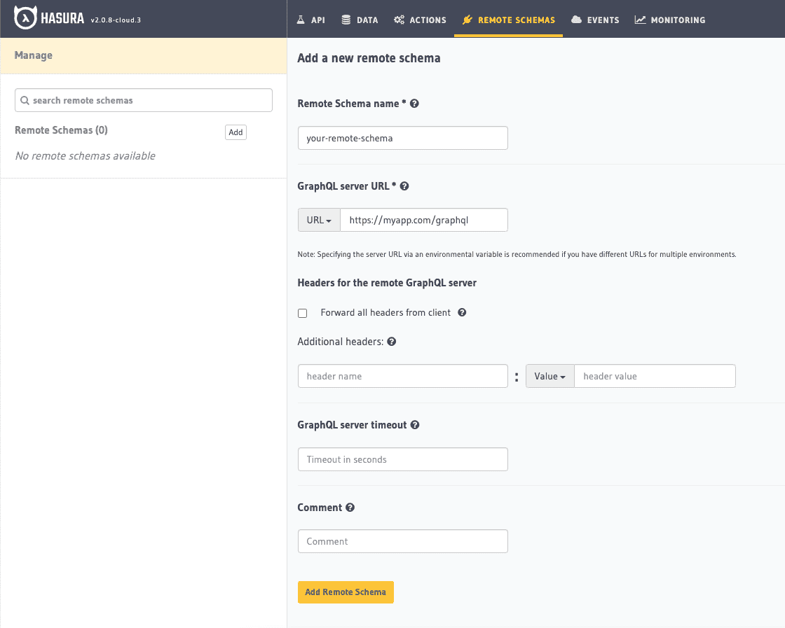 Add a remote schema to Hasura