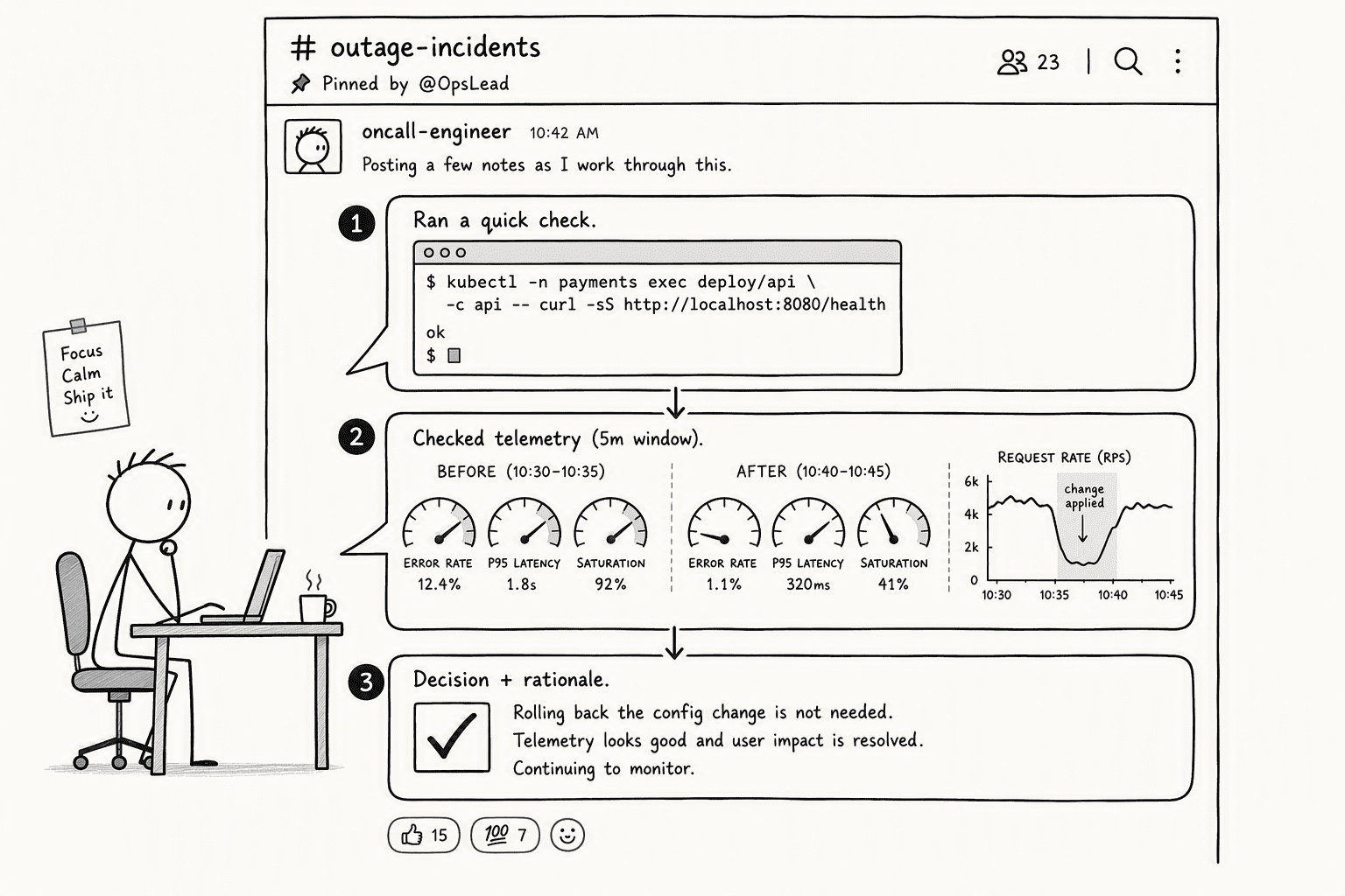 Illustration for Step 1: Capture the raw correction, context, and decision rationale in a shared thread