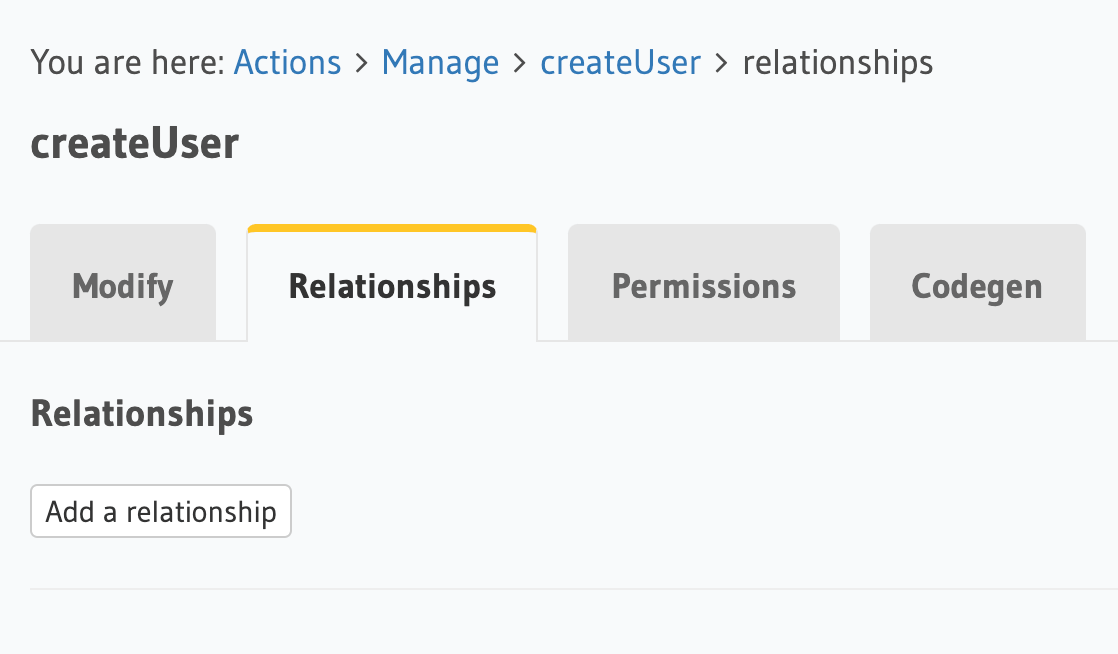 Opening the action relationship section