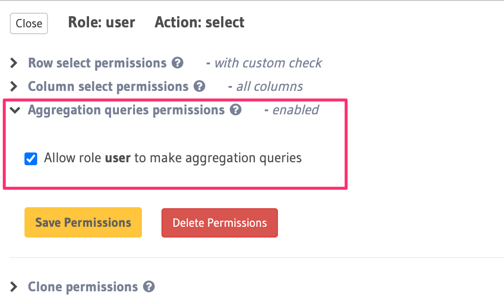 Aggregation queries permissions
