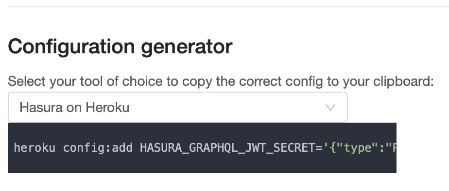AuthGuardian lets you copy/paste the required JWT configuration for either Hasura or Hasura-on-Heroku
