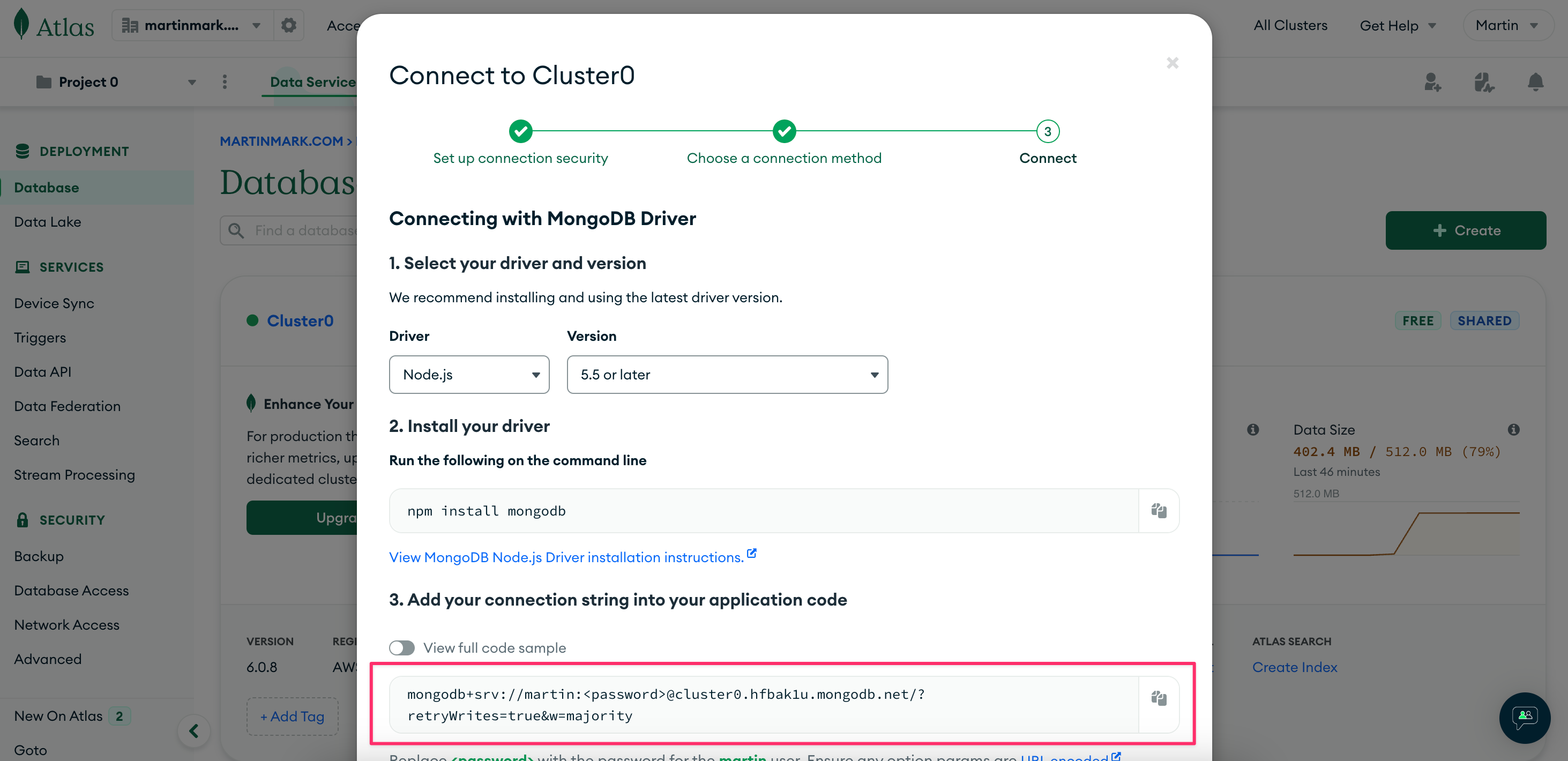 MongoDB Atlas - Get connection string