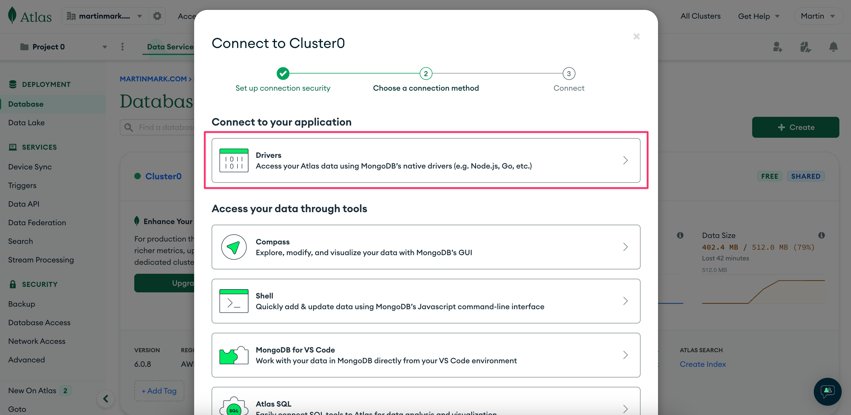 MongoDB Atlas - Select drivers