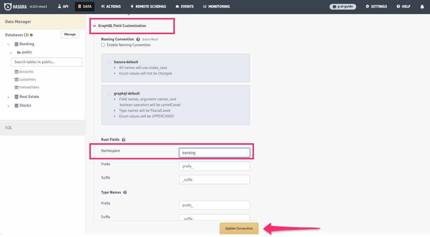 Adding a namespace to the banking source