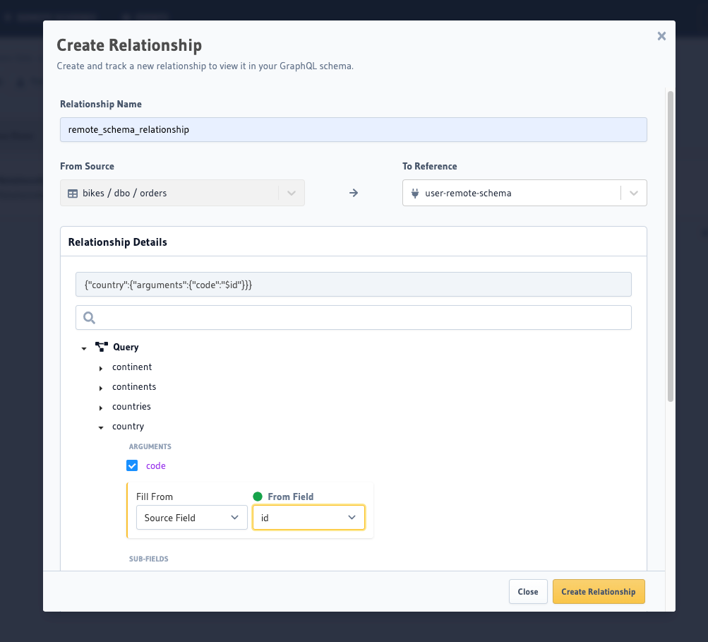 Opening the remote relationship section