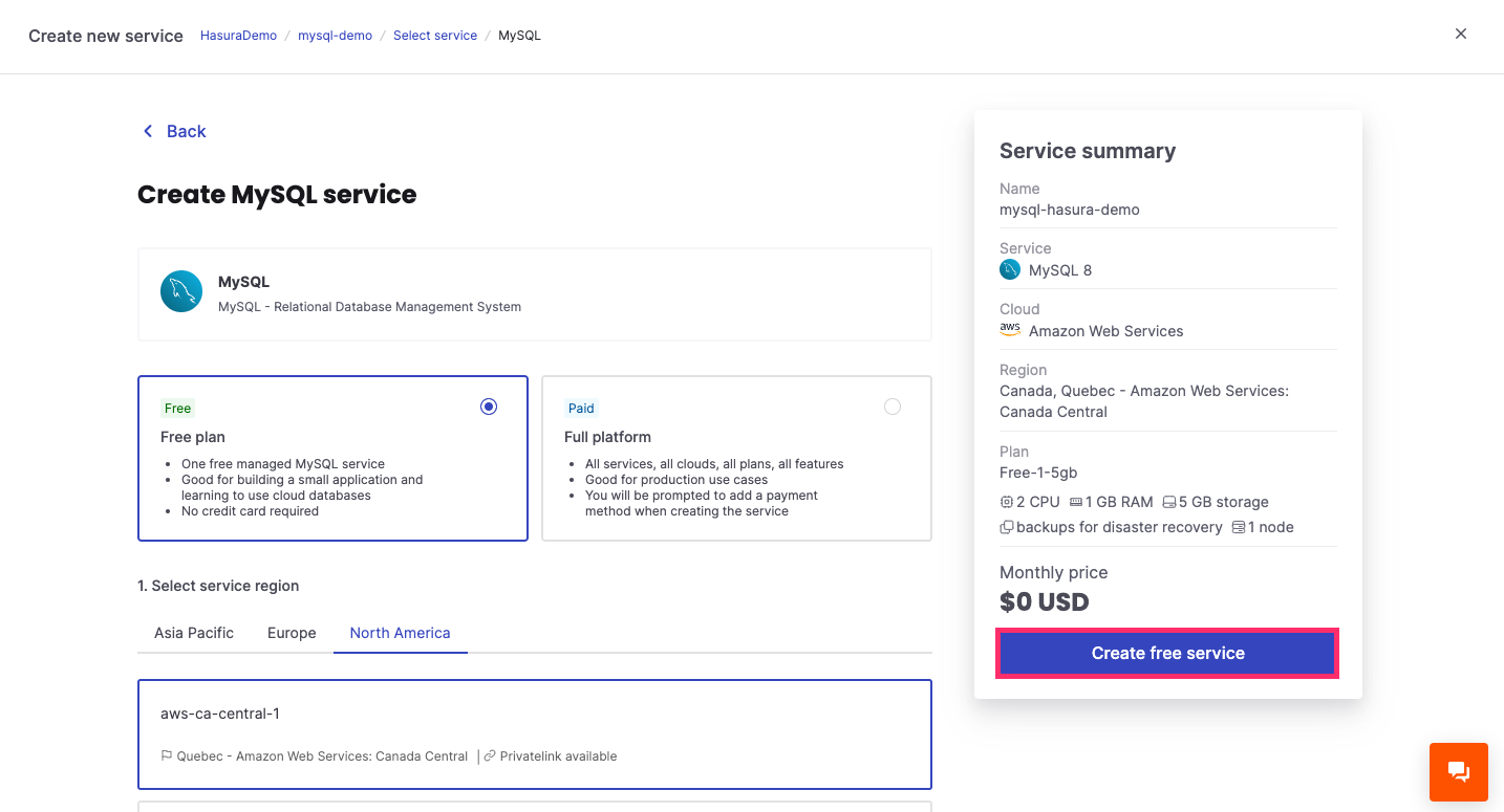 Configure MySQL service