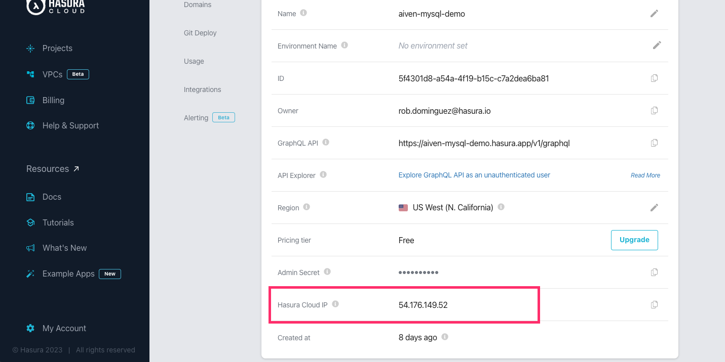 Hasura Cloud IP