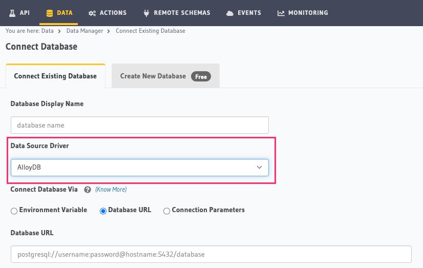 Hasura Cloud database setup