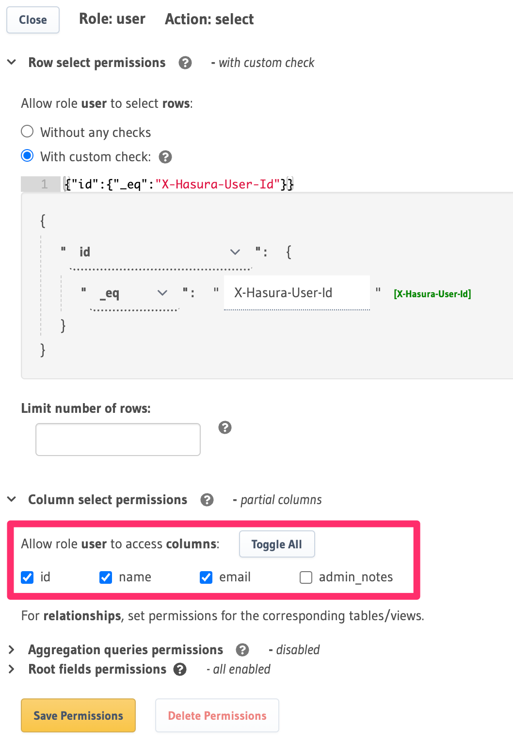 Column level permissions