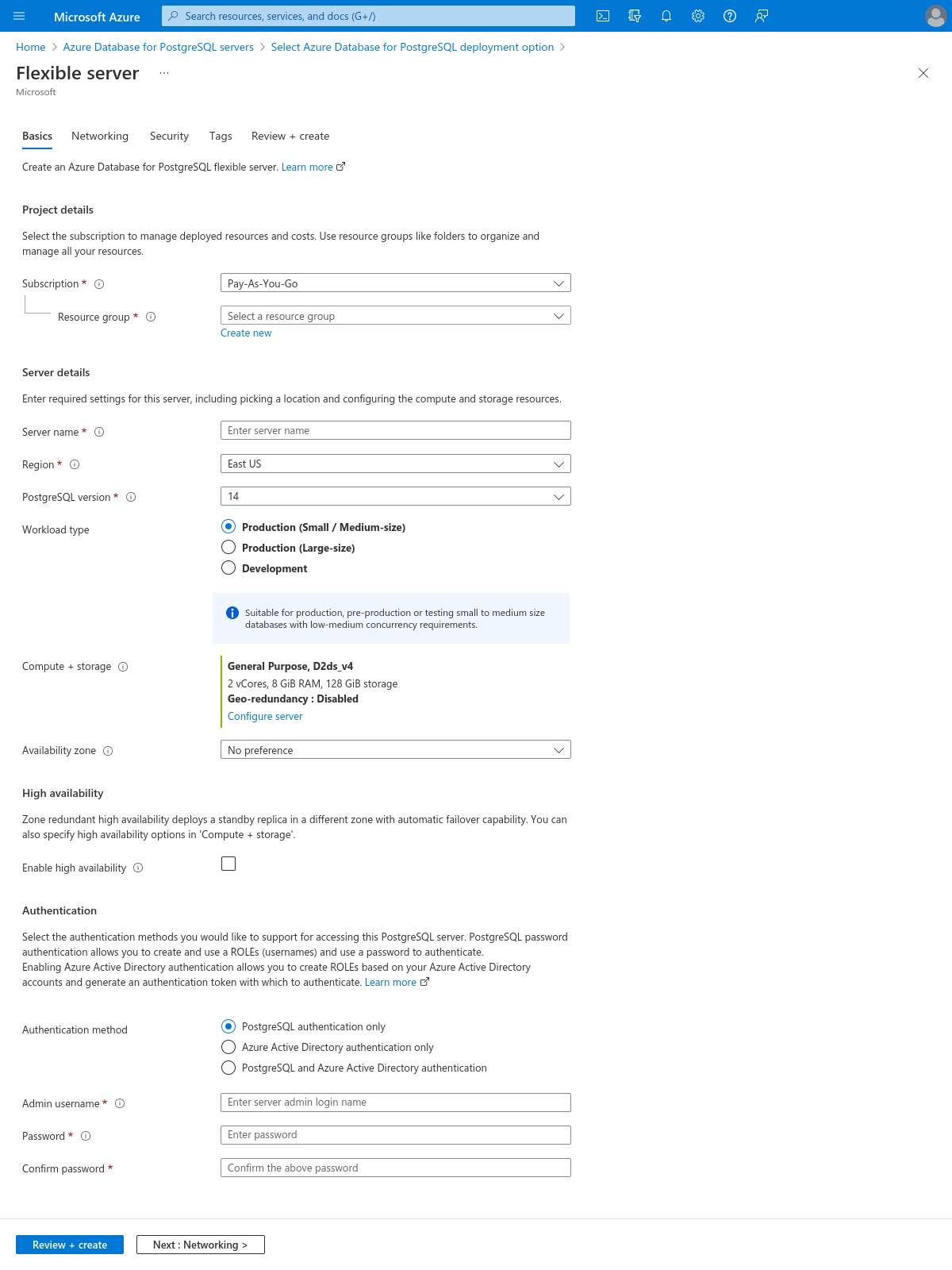 Configure database on Azure