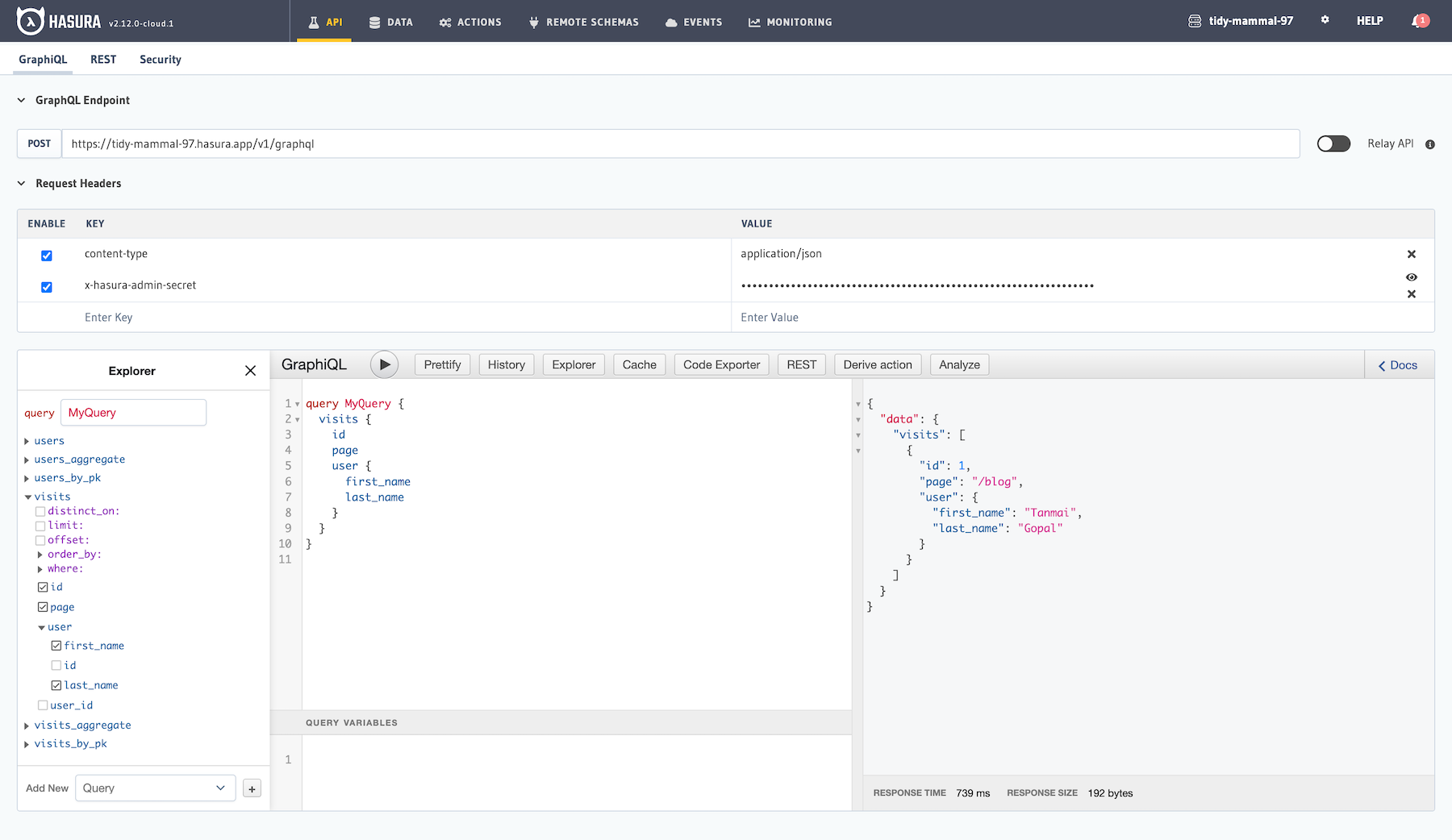 Make a GraphQL query with Hasura