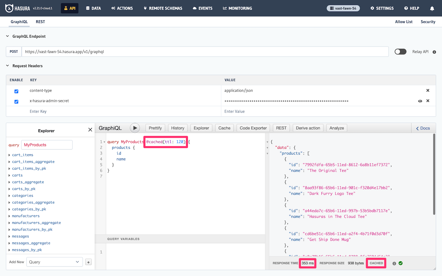 Setting the time-to-live integer argument for the cached directive