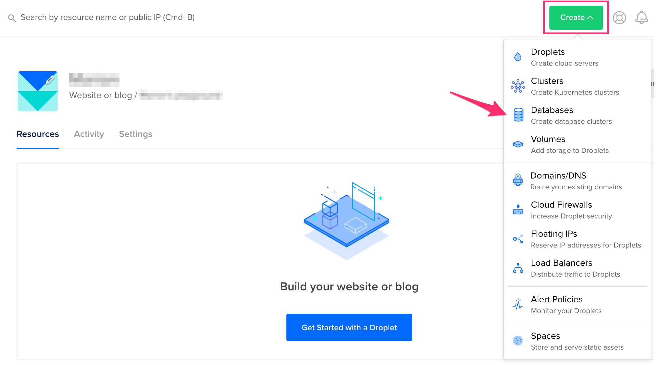 Create database on DigitalOcean