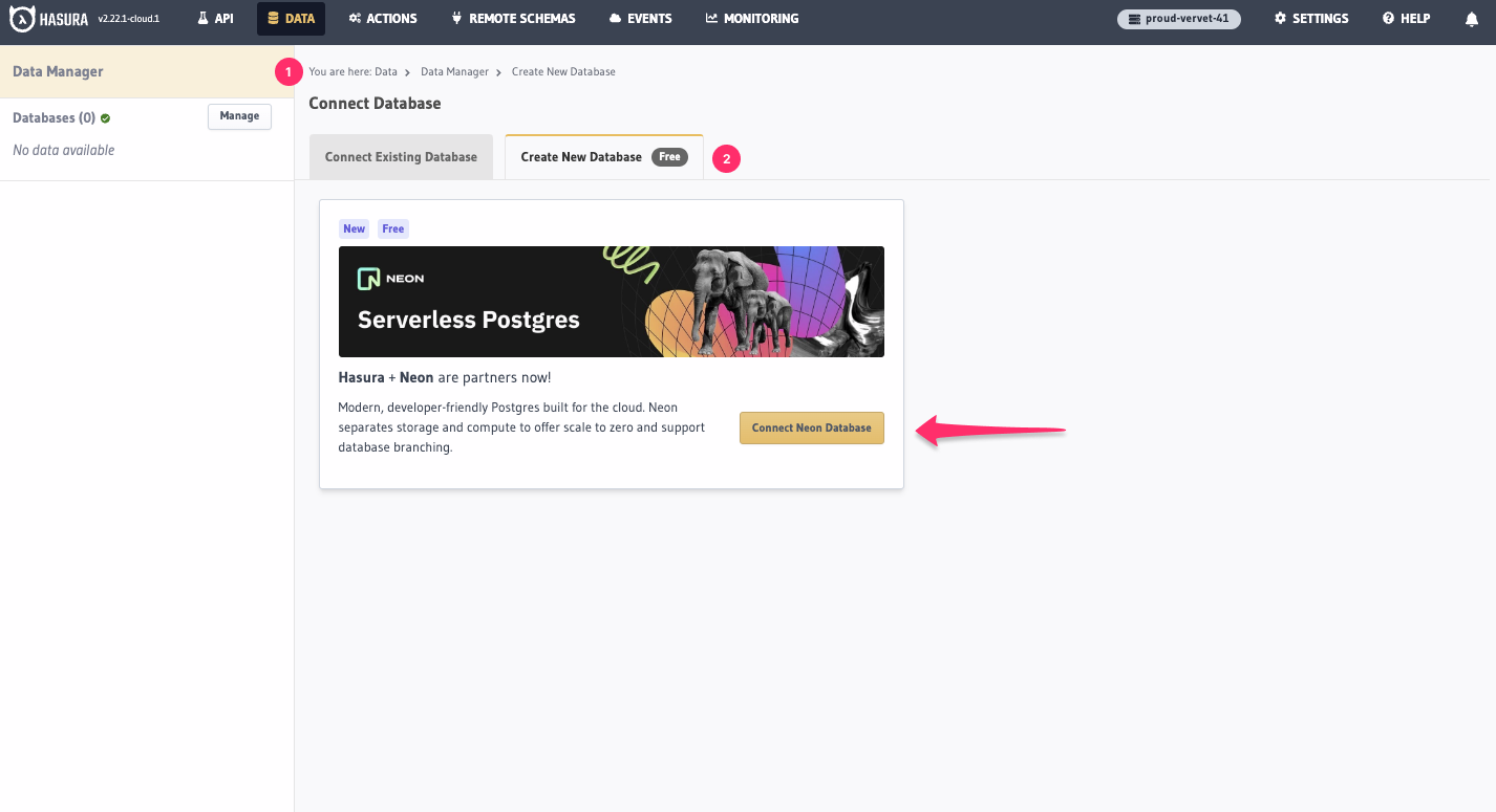 Creating a Neon database from the Hasura Console