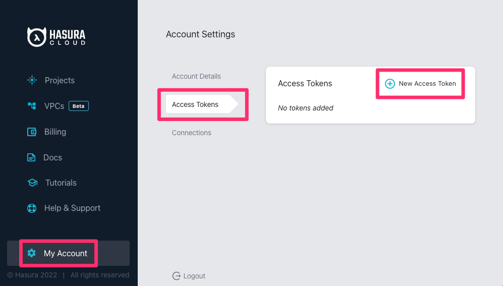 Create a Hasura Cloud personal access token