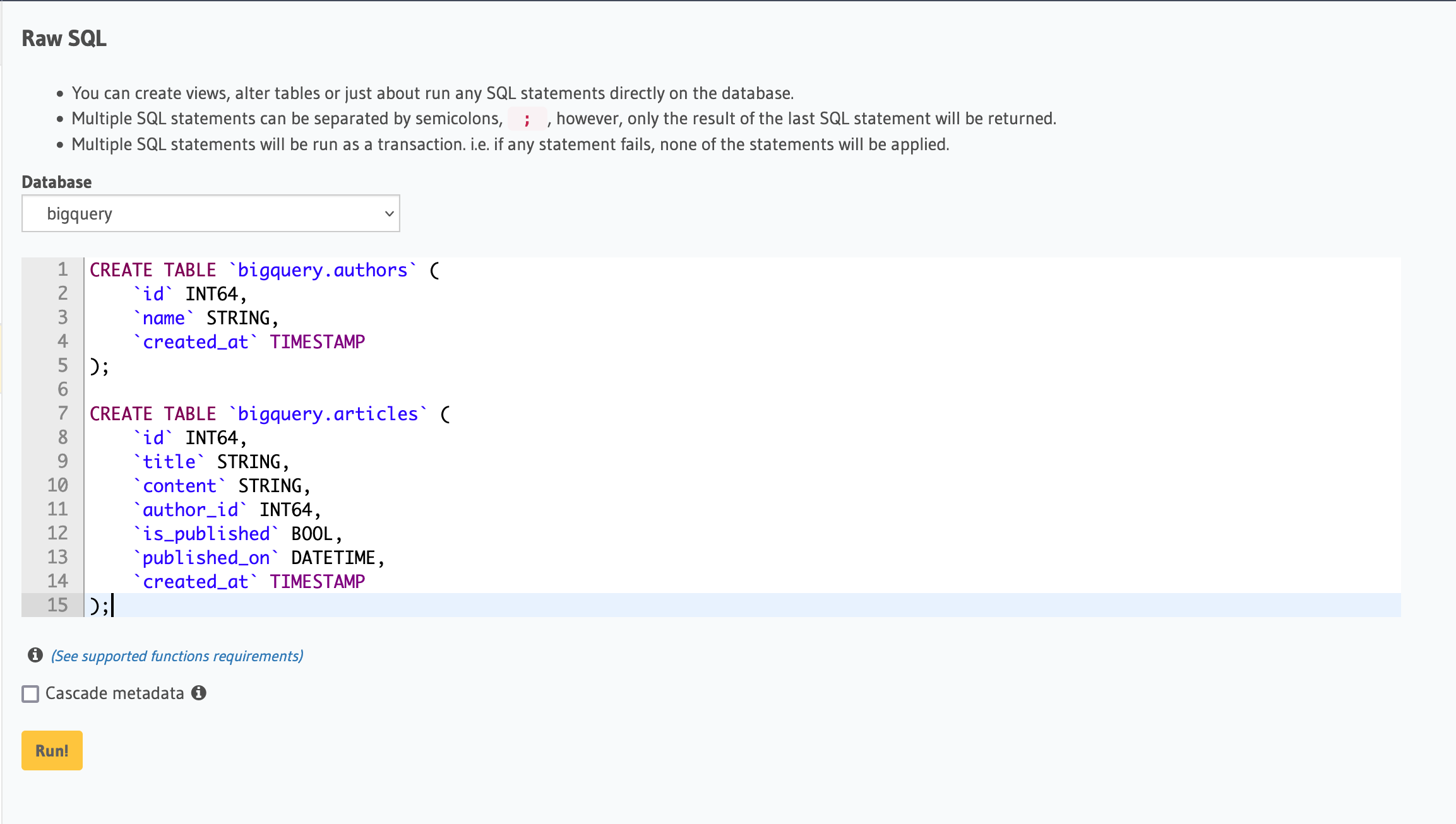 Schema for an article table