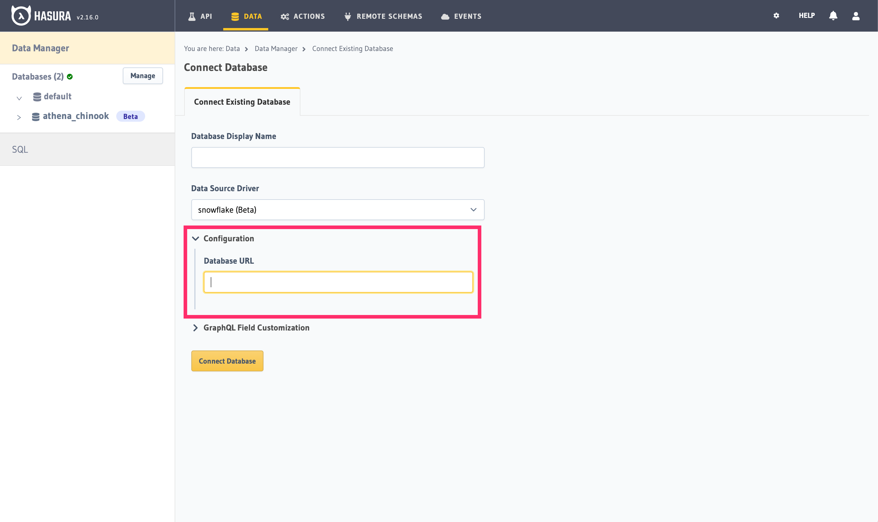 Setting the Snowflake connection details.