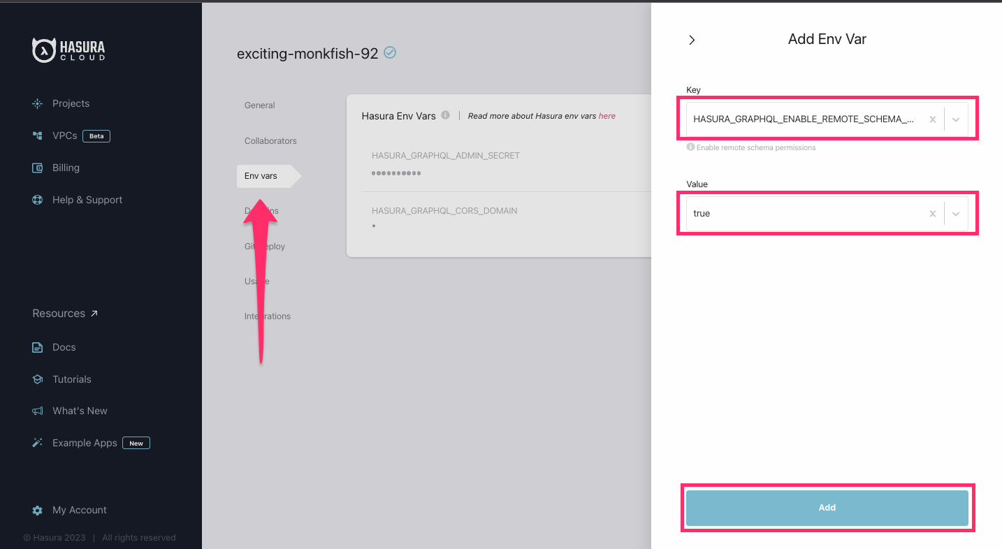 Enabling Remote Schema permissions