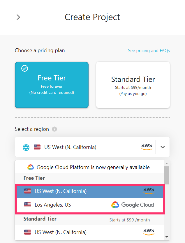 Choose either AWS or GCP