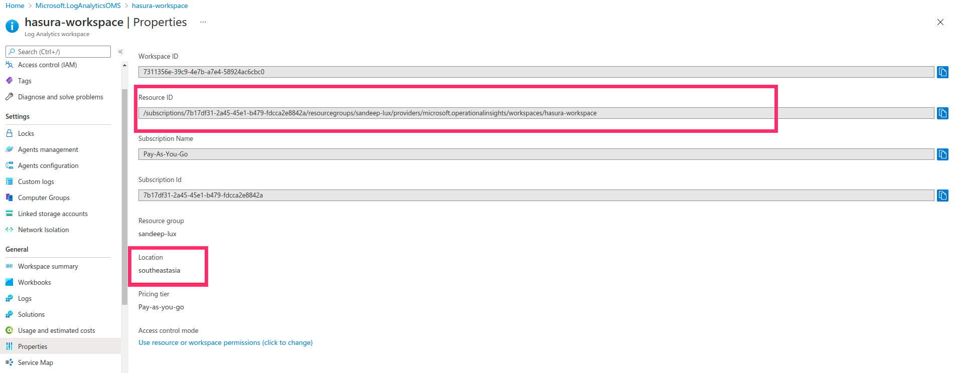 Log Analytics Properties