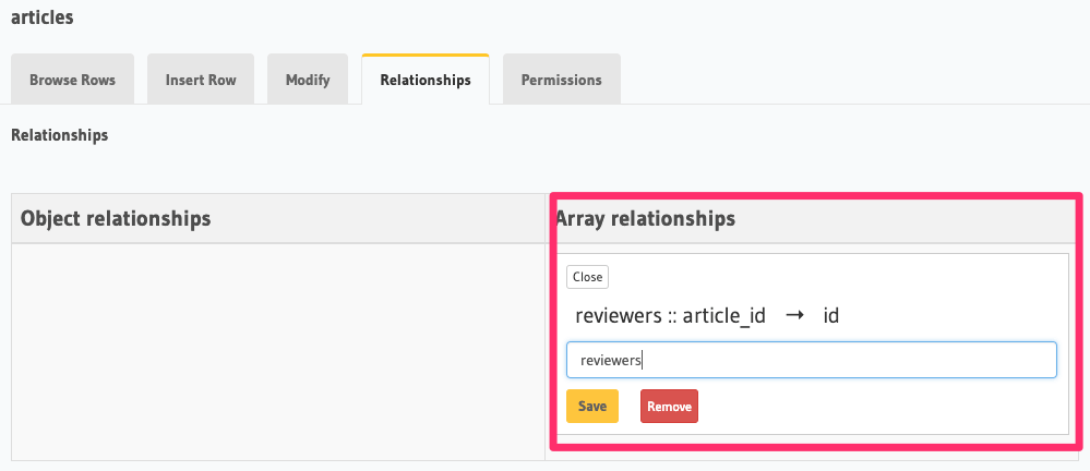 Create an array relationship