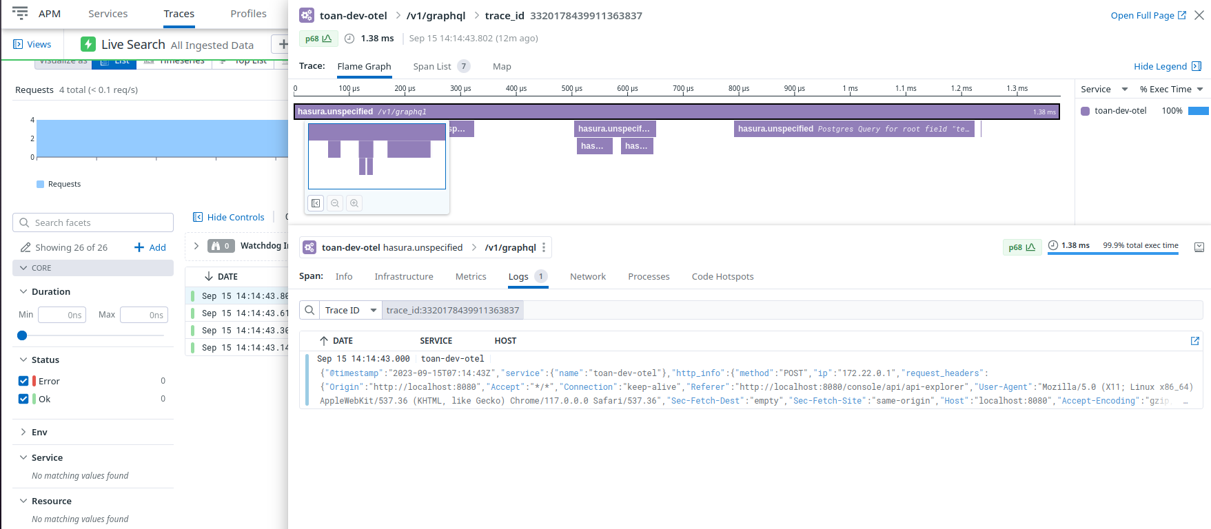 Datadog traces and logs correlation