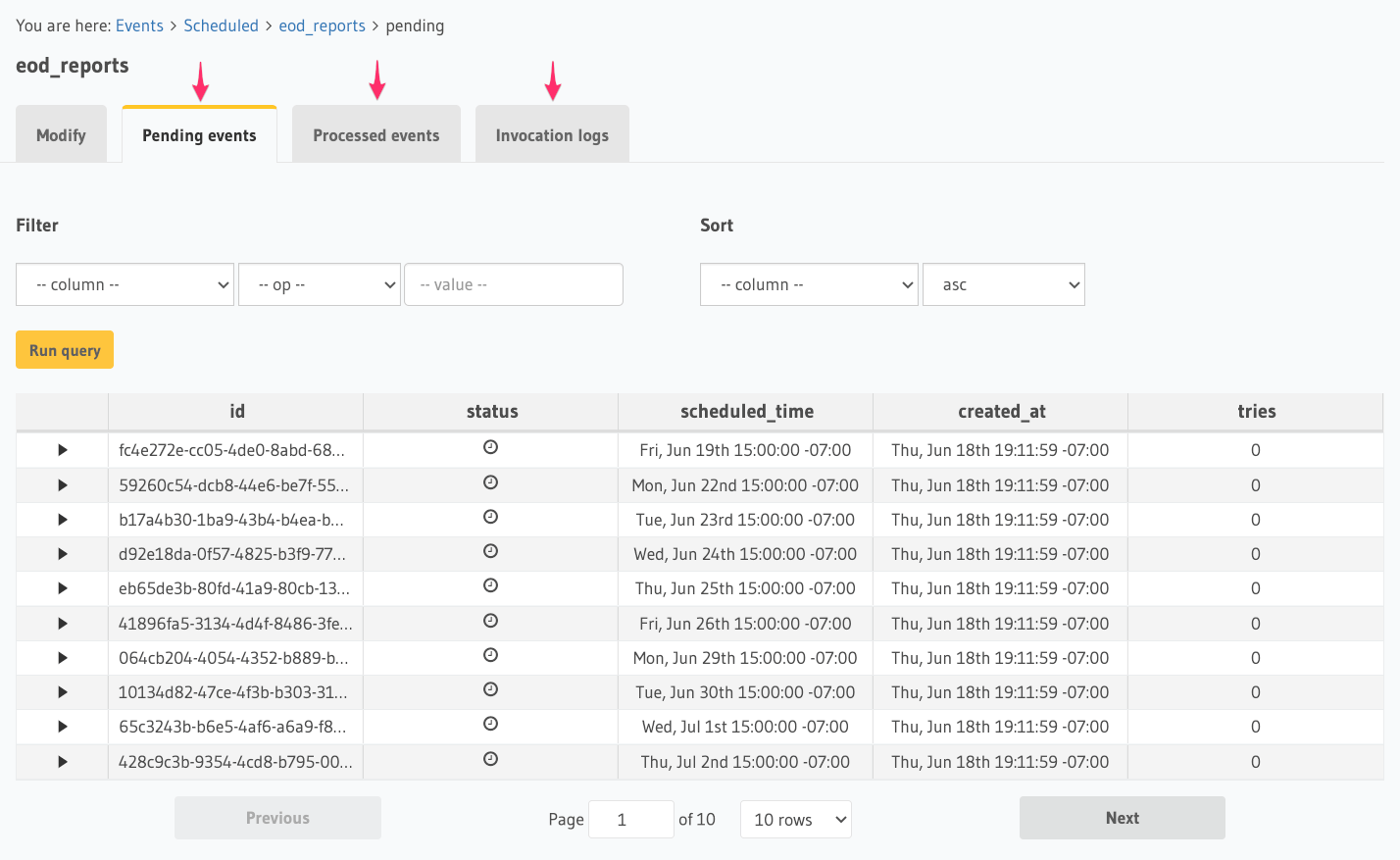 Schedule and logs for Scheduled Triggers