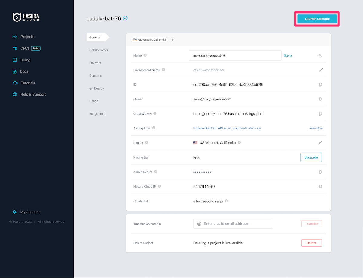 database setup with new database