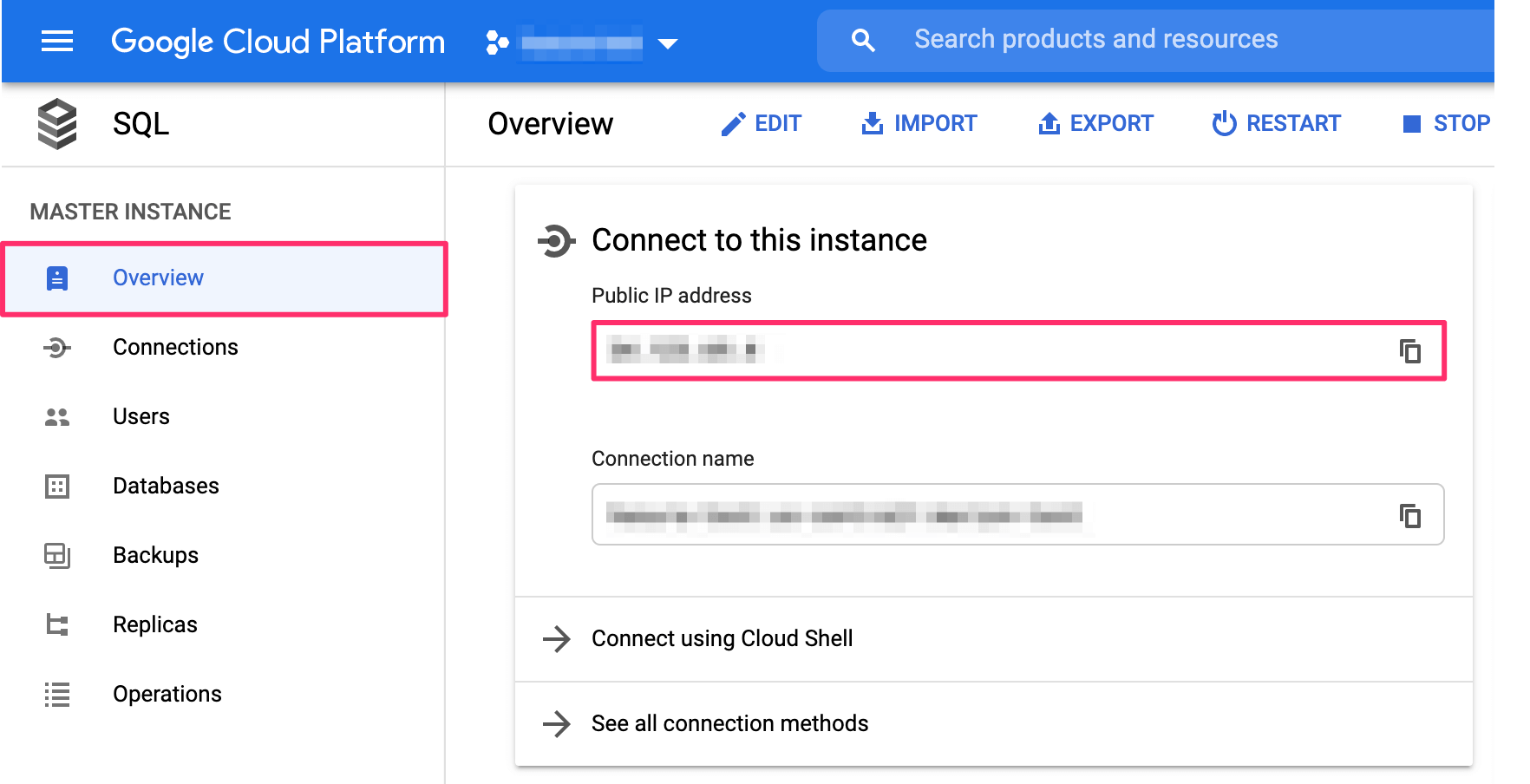 Find the public IP for a Google Cloud SQL Postgres database