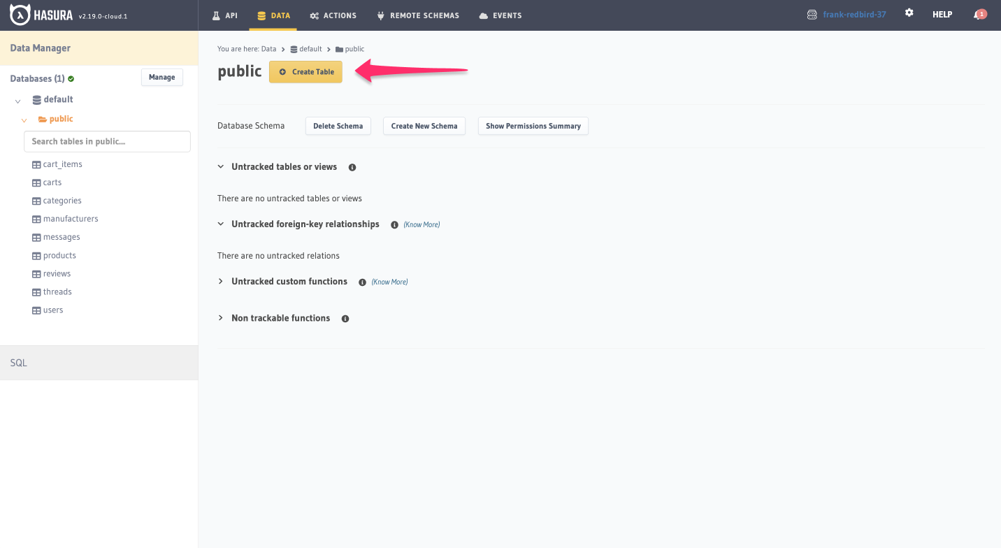 Schema create table