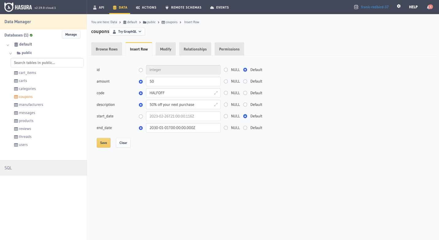 Schema create table