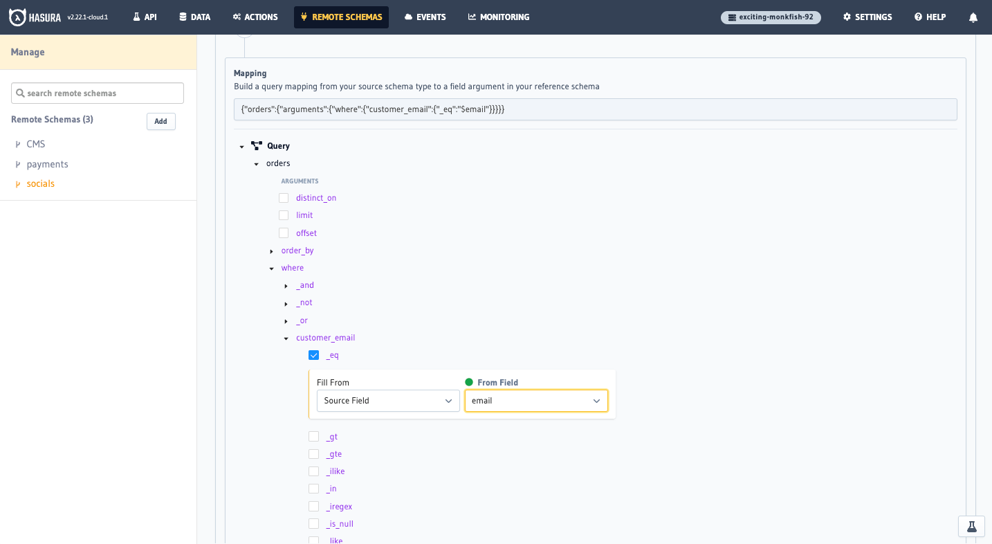 Mapping the schema of the payments API to the socials API