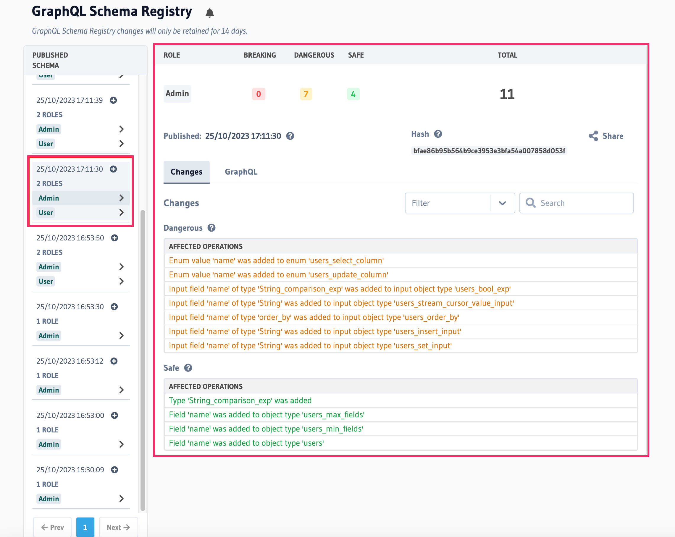 Hasura Cloud Schema Registry Role Based Changes