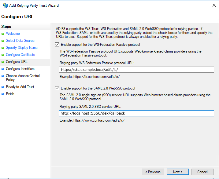 Relying party SAML 2.0 SSO service URL