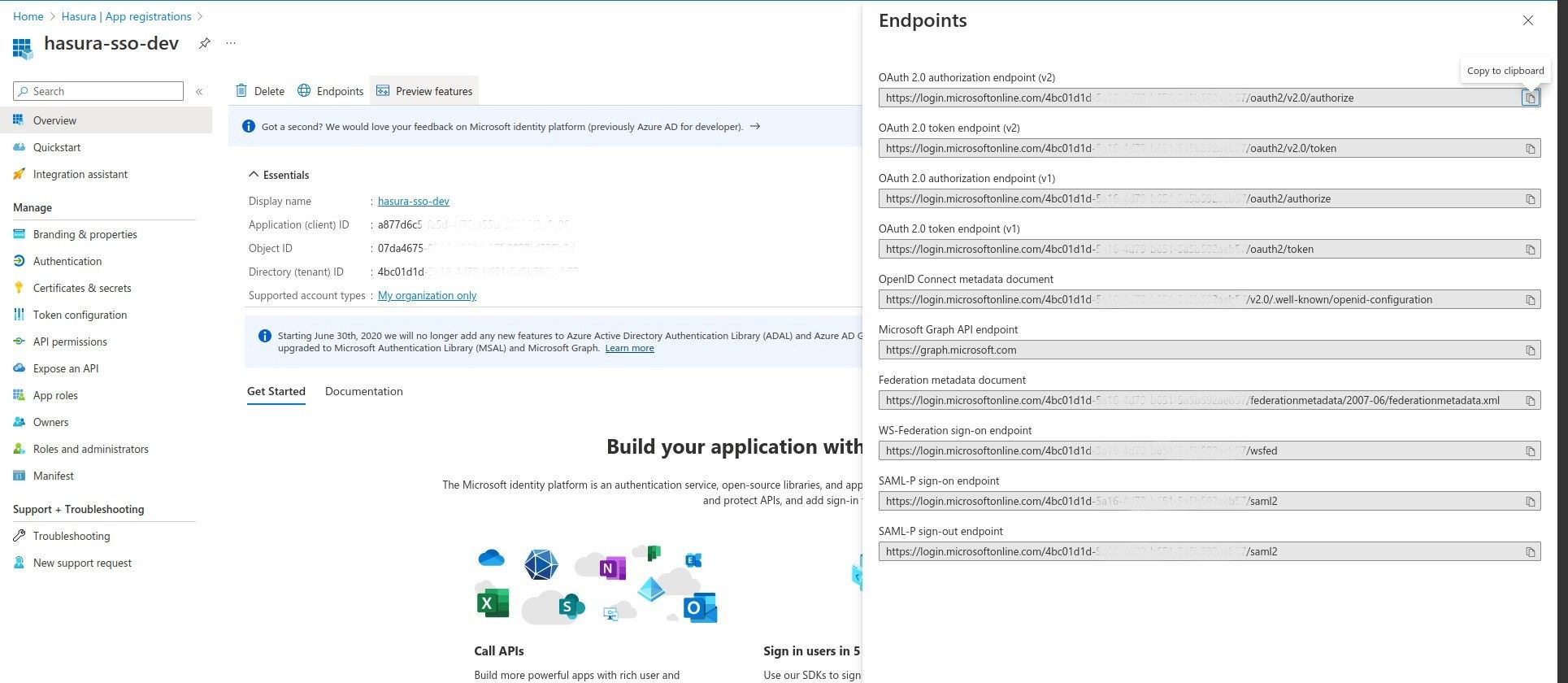 Azure AD endpoints