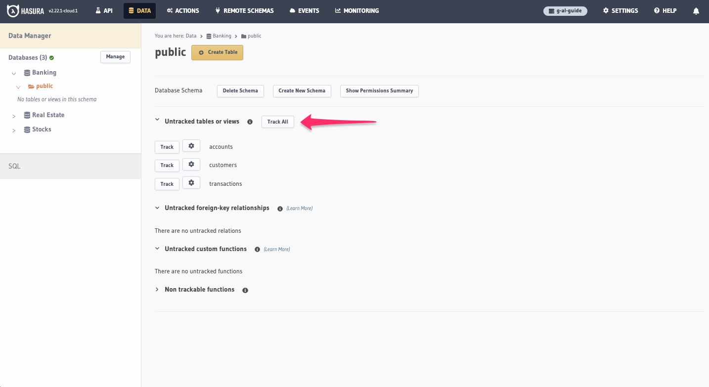 Tracking tables in Hasura