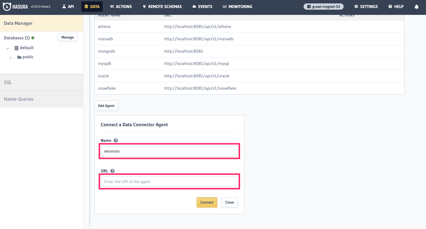 Add the agent for a Weaviate database