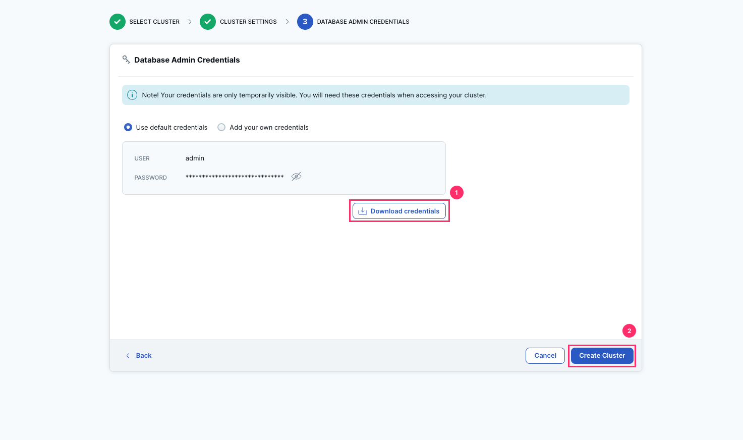 Create cluster on Yugabyte after downloading credentials