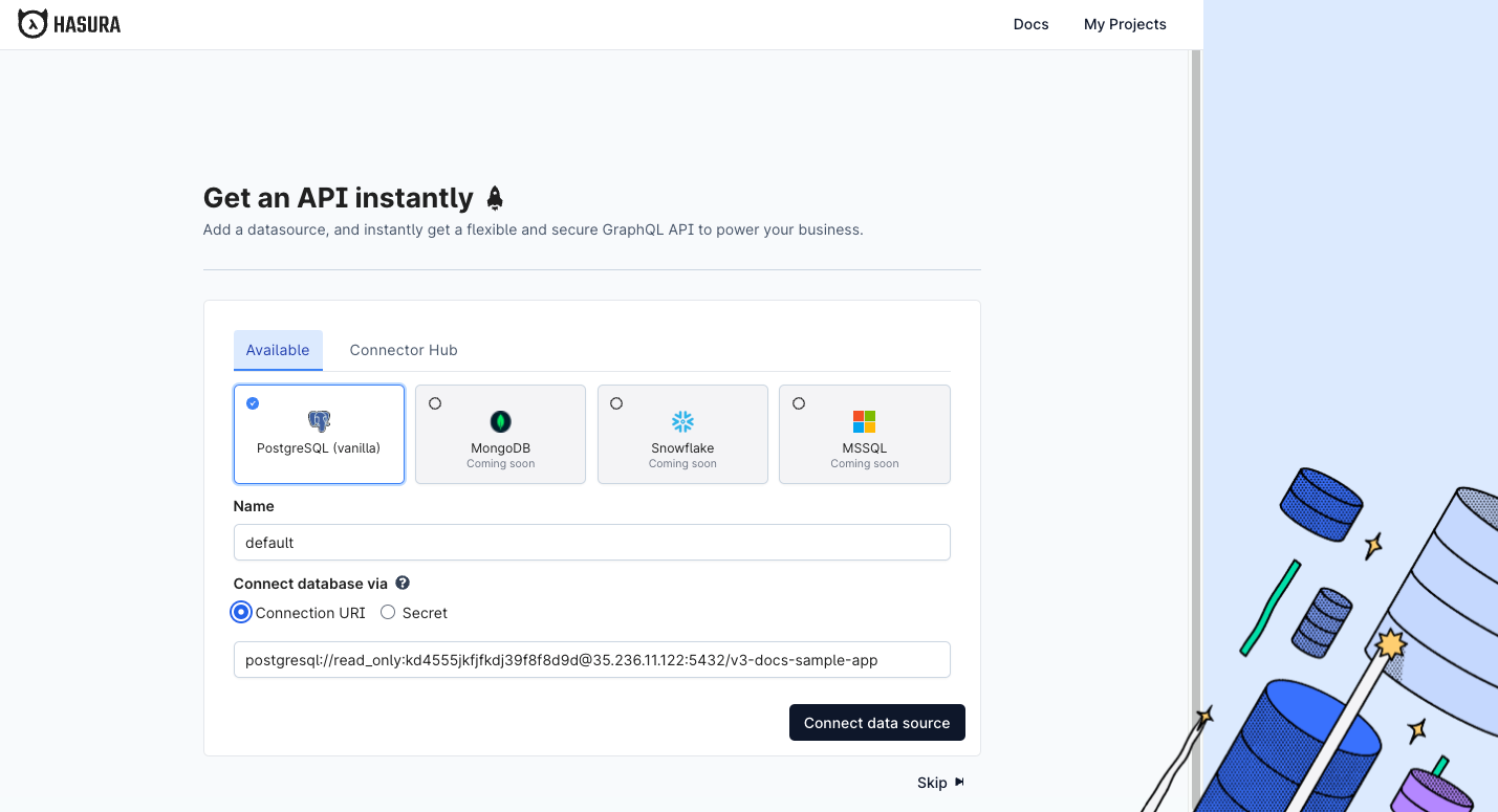 Add a new PG data source using its connection string