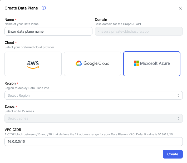 Azure Data Plane Configuration Form