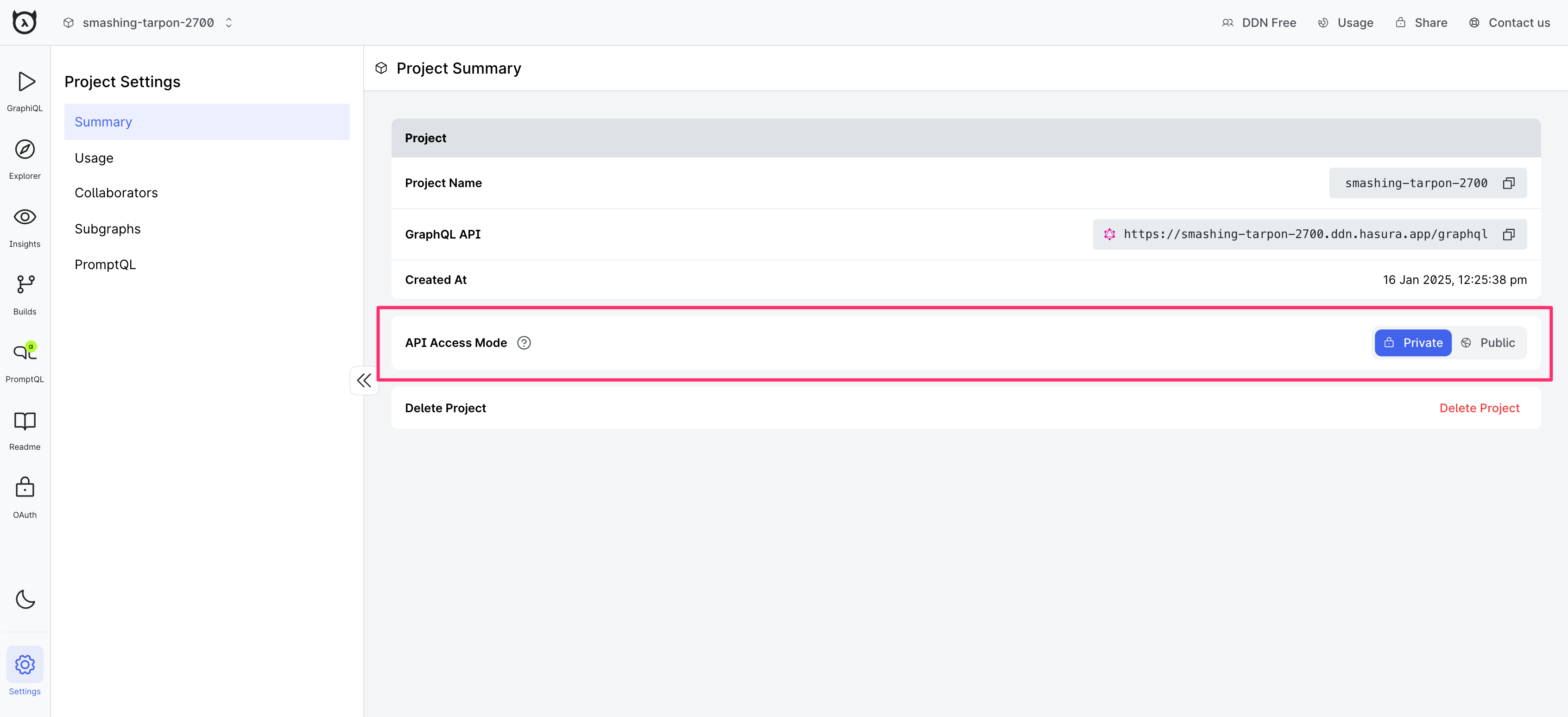 Console API access mode toggle