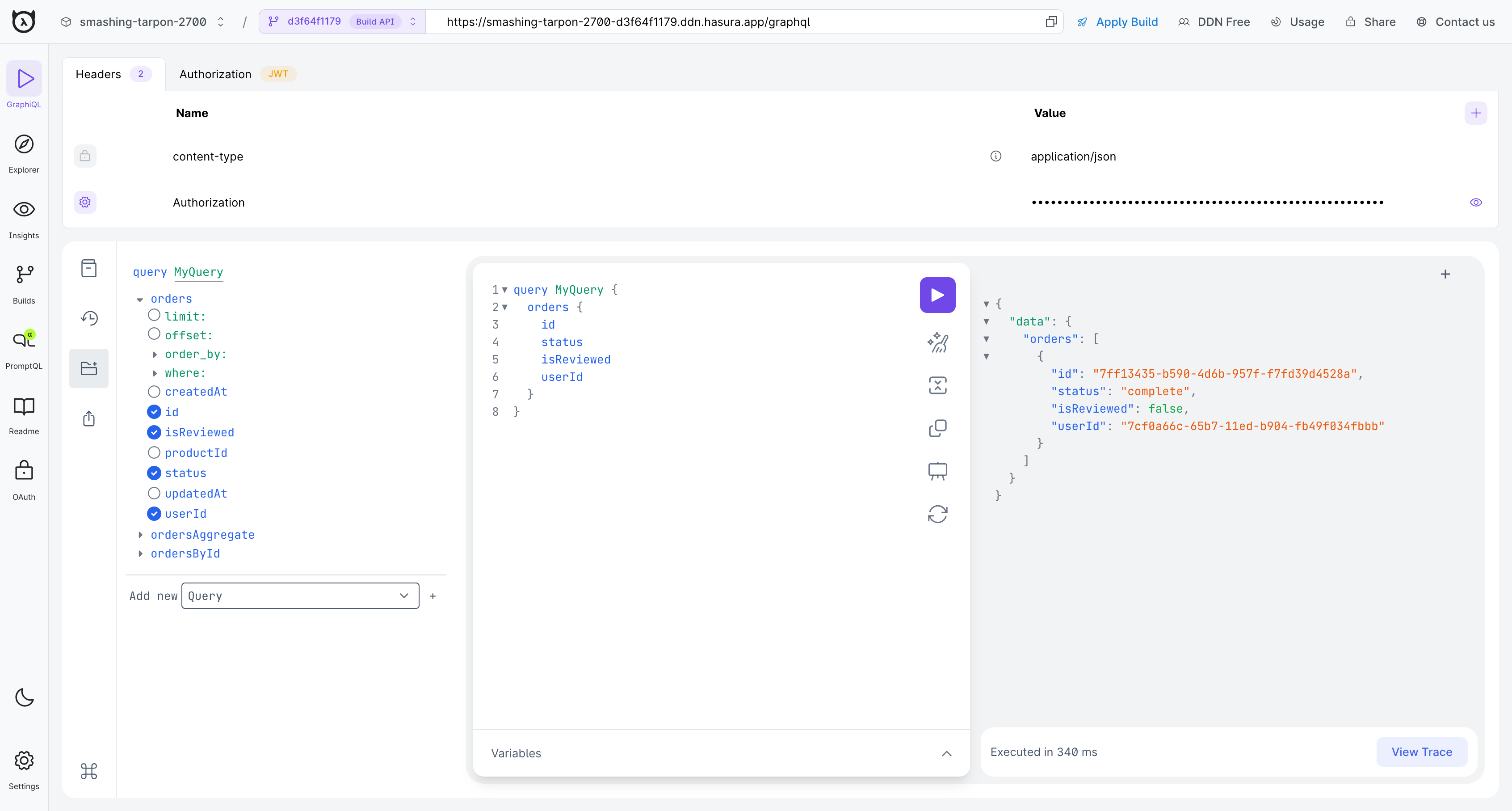 Hasura console query permissions results using JWT