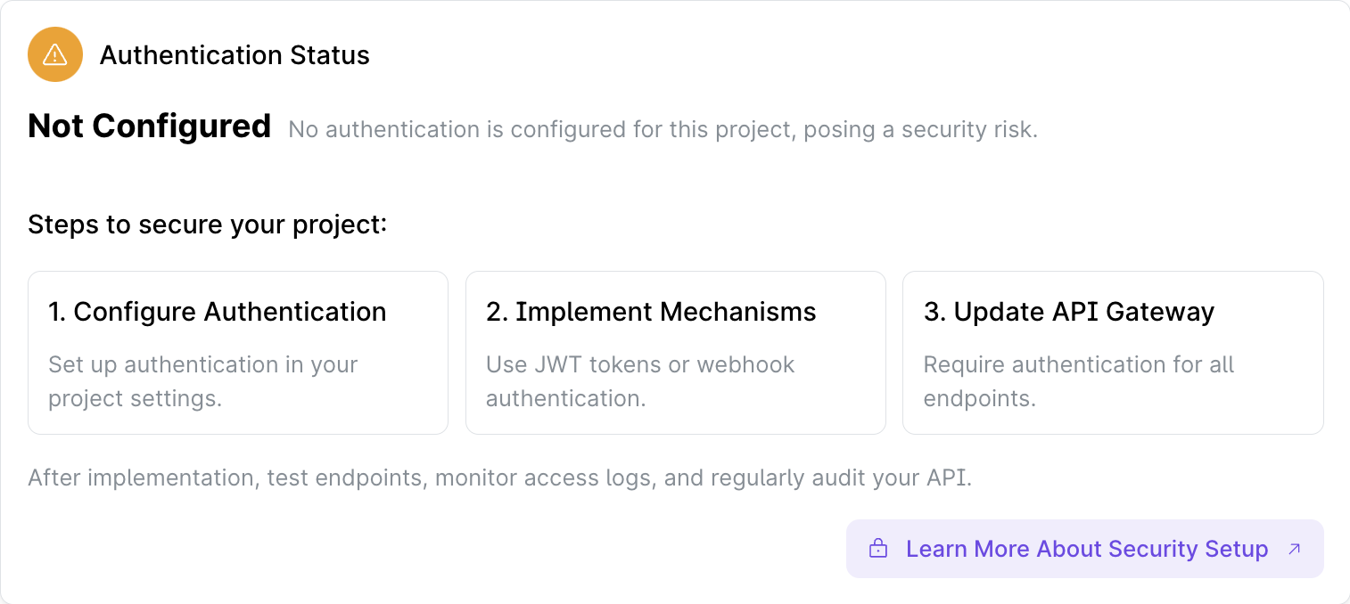 The Security and Governance report showing authentication status