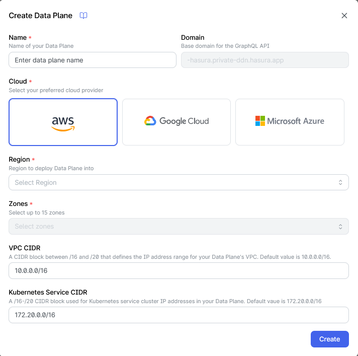 Data Plane Creation Form