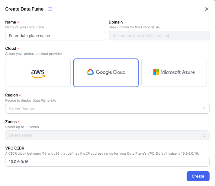 Data Plane Creation Form